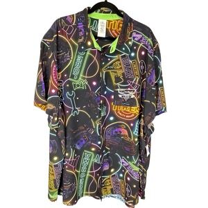 Disney Cars Land Men's 3XL Neon Lights Collection Button Up Short Sleeve Shirt